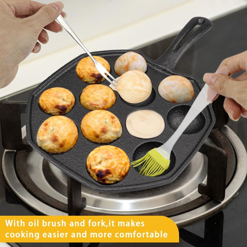 DOERDO Takoyaki Maker 12 Holes Takoyaki Pan Cast Iron Octopus