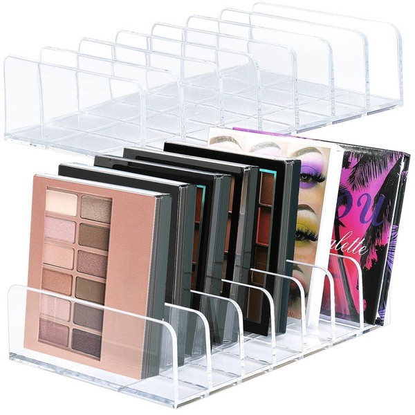 Pack of 2 Pallet Organiser Make-Up Storage with 7 Slots, Make-Up Palette Holder, Storage Box for Eyeshadow the Washbasin Dressing Table or Cupboard, Transparent, 17 x 12.5 x 4 cm