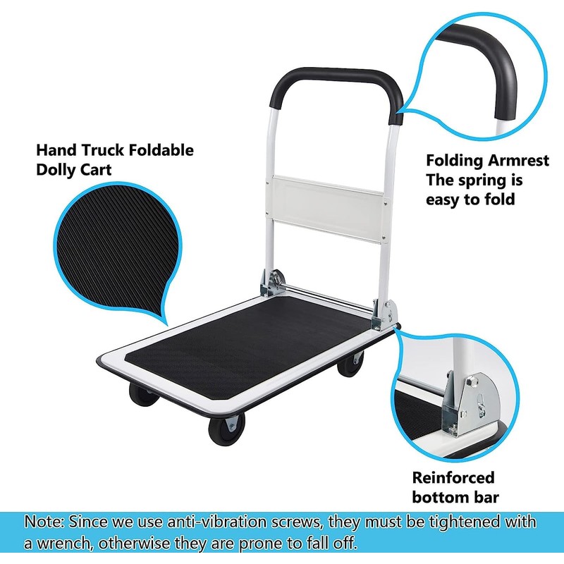 LEADALLWAY Foldable Push Cart Platform Cart 330lbs Capacity 4 Wheels