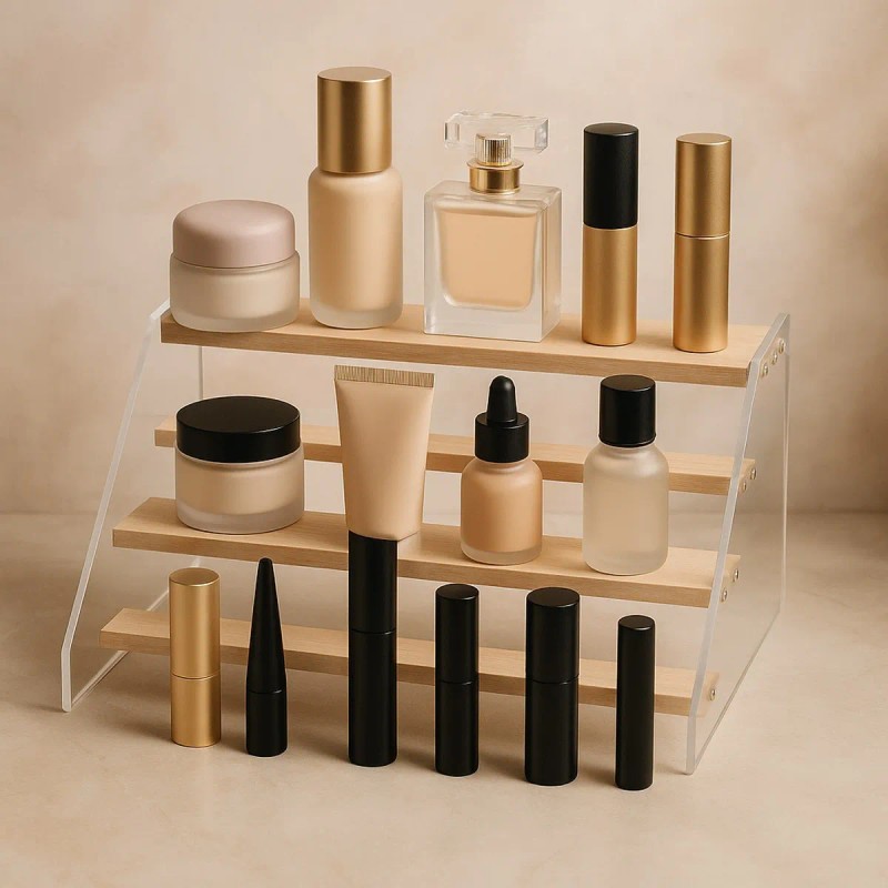 Organizador De Maquillaje Acrílico Panel De Madera 4 Capas