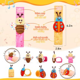 PADONISE Baby Wrist Rattle Socks and Foot Finder Set Baby Rattles Toys for 0-12 Month, Infant Girl Boy Toys for Babies 3-6 Months, Newborn Hand & Foot Toys for 0 to 9 Months, Baby Shower Gifts