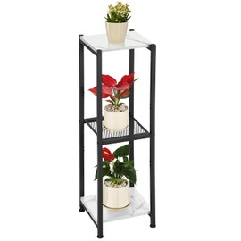 Dipion Extra Tall Plant Stand Indoor,40 Inch Plant Stands,3 Tier Metal Plant Stand with Heavy Duty Wood and Metal Mesh Shelf,Marble White and Black
