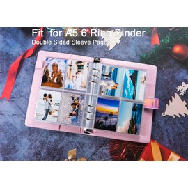 40 Pack 320 Pockets 6 Ring A5 Binder Sleeves,2.5x3.5”Photocard Sleeves,Double-Sided 4 Pocket Kpop Photocard Page Protector,Ultra-Clear Trading Card Sleeve Sheets for Game Cards,Photocard