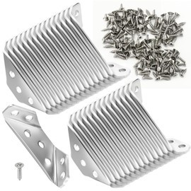 QCDENG 30 Pack Stainless Steel Furniture Corner Connector Brackets with Screws, Silver Triangular Support Brackets for Shelves Wood, Tables, Chairs