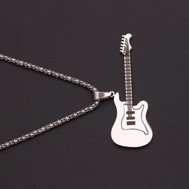 Collar para Hombre, Colgante Guitarra, Collar de Púas de Guitarra para Hombres y Mujeres con Cadena Ajustable, Cadena de Clavícula, Cadena de Suéter, Cadena de Hip Hop, Collar para Fiesta Plata