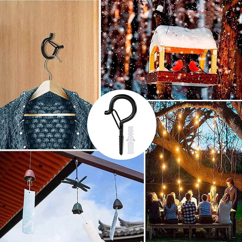 LORJE 12 Pack Screw Hooks for Outdoor String Lights, Q