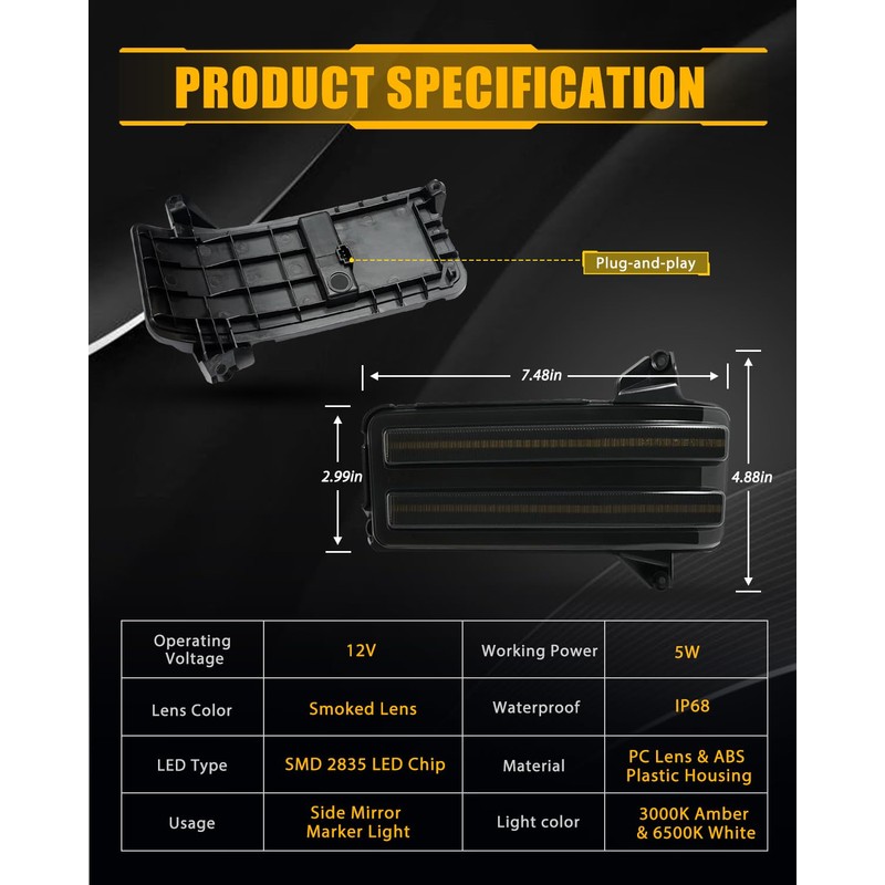 LESAUCE LED Sequential Switchback Side Mirror Lights - Compatible with