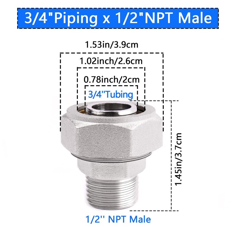 HKATOPS Straight Air Piping Fittings,3/4"Piping x 1/2"Male NPT Threads Adapter