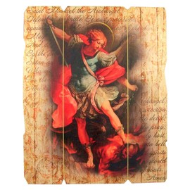 Laser Cut Wood Saint Michael the Archangel Icon Wall Plaque, 9 1/4 Inch