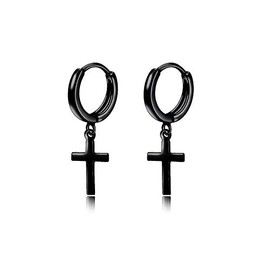 Women's and Men's Sterling Silver Black Hoop Earrings Silver Cross Earrings and Stars Hoop Earrings for Women Girls Men Young Women Teenage Girls Child, Silver