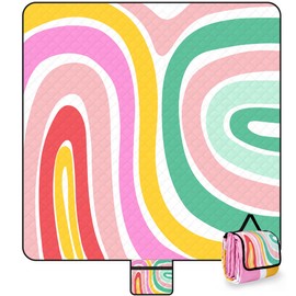 Picnic Blanket 200 x 200 cm Waterproof Sand-Free, Lightweight, Foldable Beach Mat and Washable Beach Blanket, Beach Towel XXL - Ideal for Camping, Park, Hiking, Travel, Lawn and Outdoor - Rainbow
