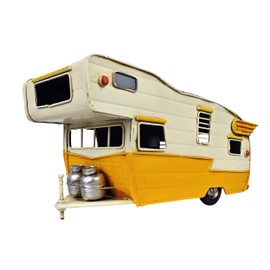 TRABEATOGA Vintage RV Camper Model Beach Wagon White and Yellow Touring Car Model Station Wagon Home Decor Gift for Children and Adults