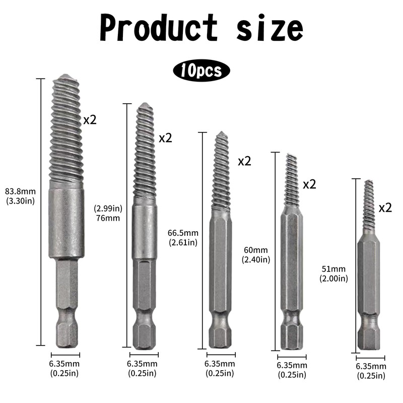 10 Pcs Screw Extractor Set, Bolt Remover Extractor Tool Kit,
