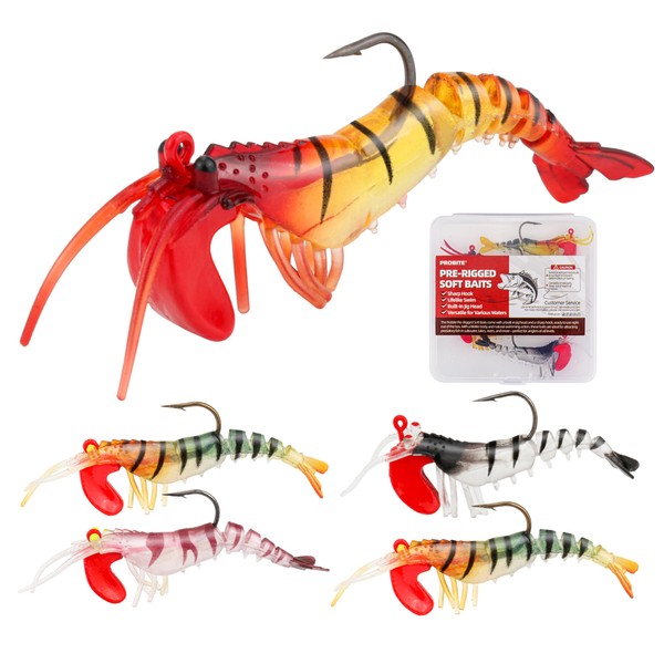 PROBITE 5PCS Soft Shrimp Lures with Jig Heads – Pre-Rigged