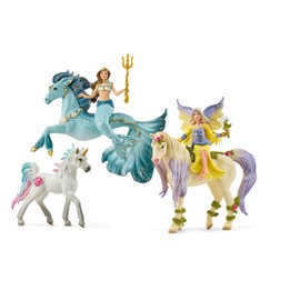 Schleich bayala Fairy Feya, Mermaid Eyela, with Unicorn and Pony Playset - 5-Piece Perfect Little Magic Colorful Princess Animal Enchanting Glow Power Toy Set, Gift for Boys and Girls, Kids Age 5+