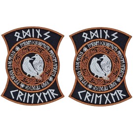 VIKING ODIN GOD CROWE RUNES VALKNUT NORDIC PATCH || 2PC HOOK BACKING  3.5"