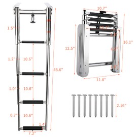 Amarine Made 4 Step Boat Ladder with Screws Stainless Steel Telescoping Ladder, Slide Under Platform Mount Boarding Ladder