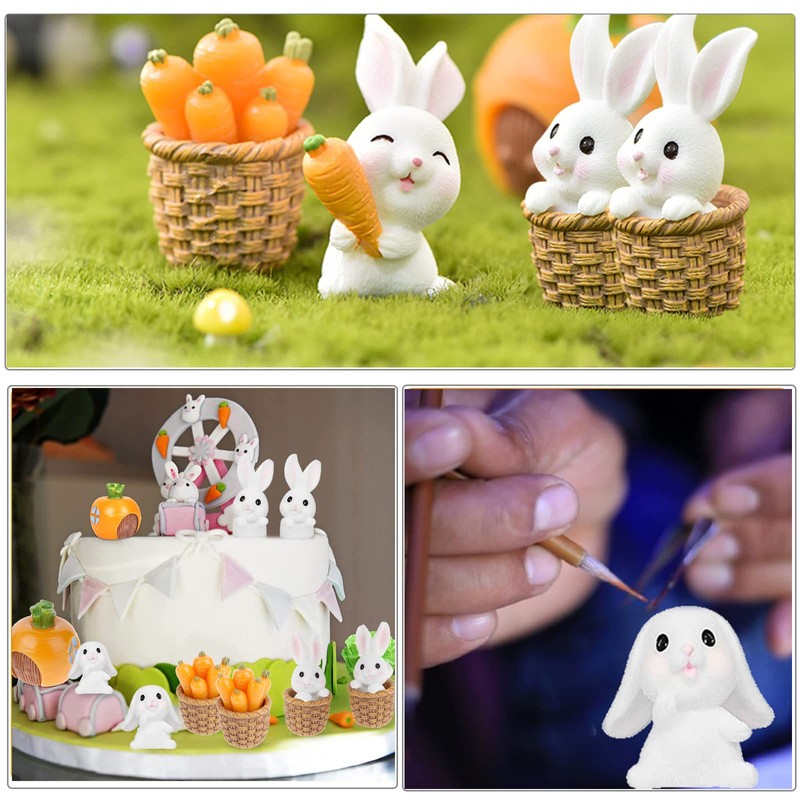 Pack of 7 Miniature Rabbits, Bunny Easter Decoration, Rabbit Figures,