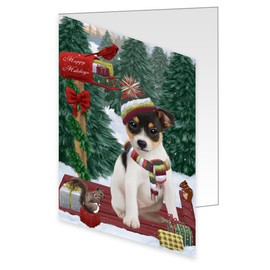 Merry Christmas Woodland Sled Rat Terrier Dog Greeting Cards - Adorable Pets Invitation Cards with Envelopes - Pet Artwork Christmas Greeting Cards GCD69539 (50 Greeting Cards)
