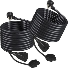[2PACK] Outdoor Weatherproof Power Extension Cord 10FT - Black Low Profile Flat Plug Extension Cord, SJTW 16 Gauge Heavy Duty Weather Resistant Outside Garden Grounded Extension Lead