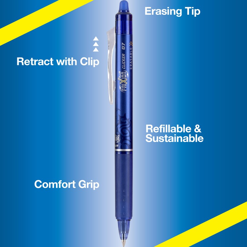Pilot FriXion Clicker 0.7mm, Erasable Gel Pens, Fine Point (6-Pack,