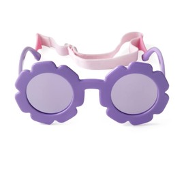 Laurinny Flexiable Bendable Polarized Flower Baby Sunglasses with Straps for Newborn Infant Girls Boys Age 0-24 Months, Purple/Purple, 109mm