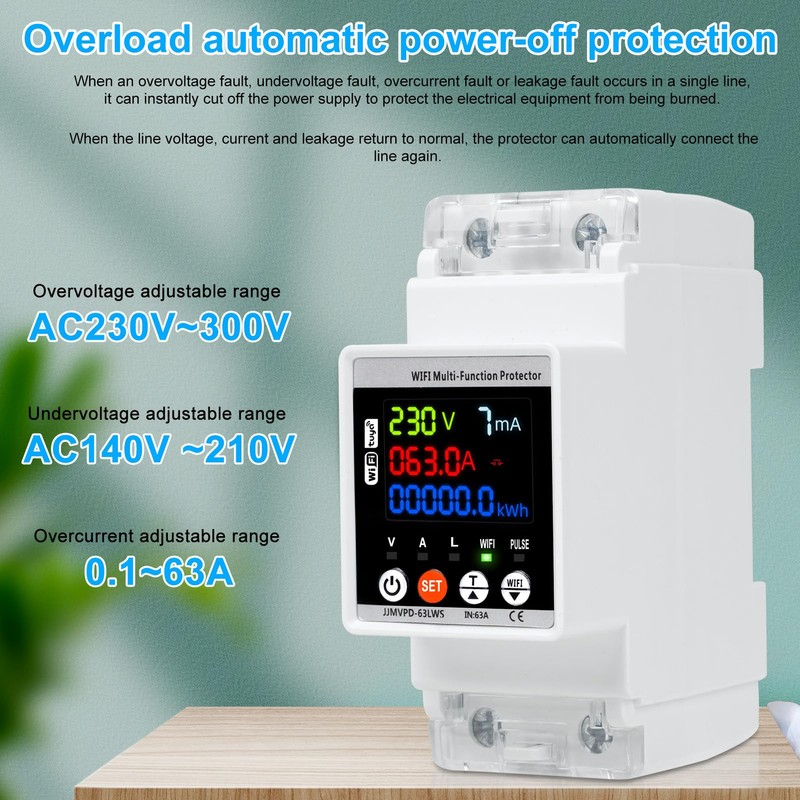 63A WiFi Power Meter Automatic Surge Protection Lightning Protection Circuit