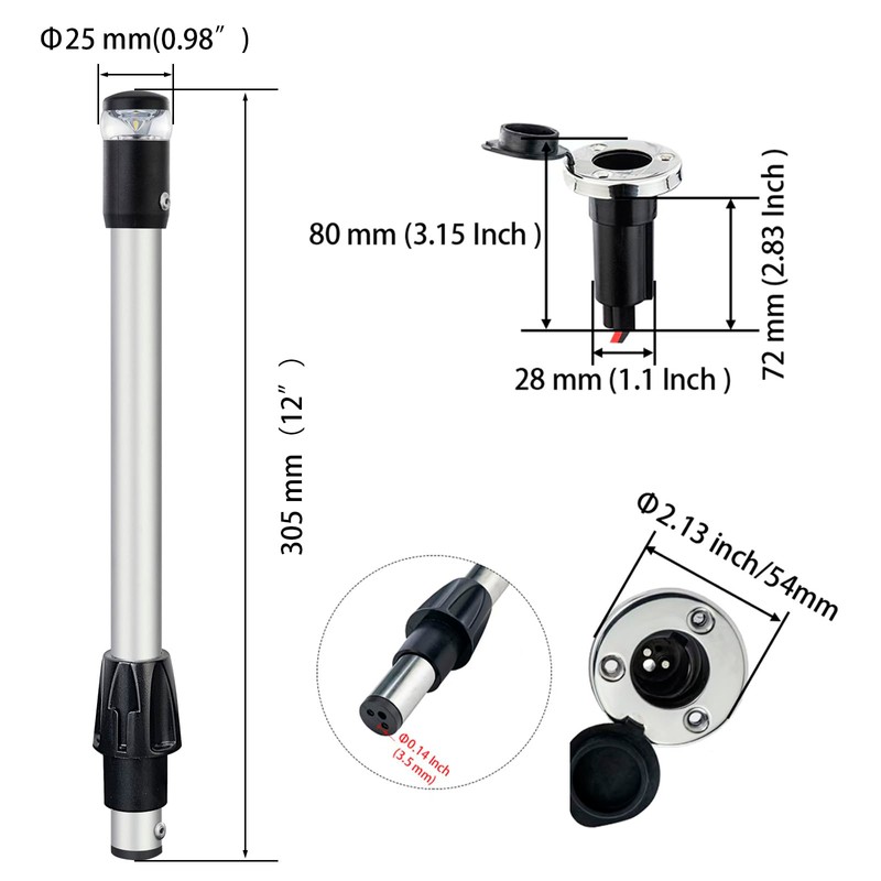 CLGMarine LED Navigation Light, 360-Degree All Round Stern Anchor Light,