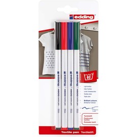 edding 4600 textile pen - black, red, blue, green - set of 4 - round nib 1 mm - permanent fabric pens for drawing on textiles, wash-resistant to 60 °C - fabric pen