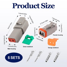 German Plug Car 2-Pin 5 Sets DT Connector Waterproof DT06-2S/DT04-2P 18-22AWG DT Connector Set Electrical Cable Connector Cable Connector for Car Motorcycles Truck Scooter Boots Motorcycle