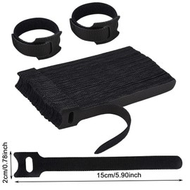 GWAWG 100PCS Cable Tie Reusable Black Straps ，Adjustable Releasable Hook and Loop Cable Straps,Suitable for Wire Bundling, Wire Sorting, Computer Wire Bundling