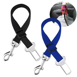WUSJCOF 2 x Dog Seat Belt for Car, Adjustable Dog Belt, Highest Safety for All Dog Breeds and Cats (Black/Blue)