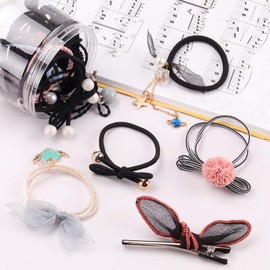 Seatecks 31 Piece Girls Hair Bobbles and Hair Clip Elastic Hair Bands Set Hair Bands Rope Hair Ring Ponytail Holder Cute Elegant Headwear for Girls Women DIY Hairstyle Black