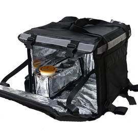 PK-64B: Big Pizza Delivery Backpack, Food Bag, Side+Top Loading, Zipper Closure, 16" L x 16" W x 16" H