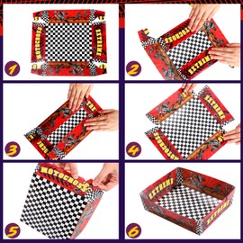 Mifoci 36 Pcs Dirt Bike Party Supplies Motorcycle Birthday Party Decoration 5 lb Paper Food Trays Disposable Serving Snack Plates for Motor Dirt Bike Theme Party