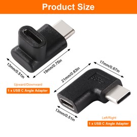 KUOQIY 2 Pieces 2 Types Right Angle USB Type-C Male to Female, USB-C Angle Adapter, USB C 3.1 Male to Female Elbow Adapter, for Laptop Tablet Phone with USB-C Port