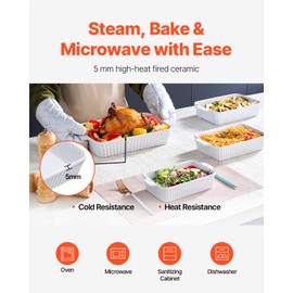 VEVOR Ceramic Baking Dish, 9" x 13", Bakeware Set of 4, Rectangular Casserole Dish Set, Baking Pans with Handles, Oven Secure, Lasagna Pans Deep for Cooking, Thanksgiving & Christmas Present, White