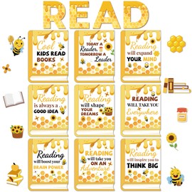 Qyeahkj Bee Reading Bulletin Board Poster for Classroom Motivational Bulletin Board Bumble Bee Sunflower Cutouts Elementary Educational Prints Poster for Teachers Kindergarten Preschool Library