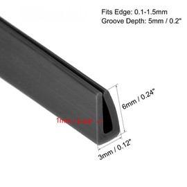 uxcell Edge Trim U Seal Extrusion, Silicone Black U Channel Edge Protector Sheet Fits 0.1-1.5mm Edge 5M/16.4Ft Length