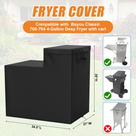 JYLBHYZI Fryer Cover for Bayou Classic 700-704 4-Gallon Deep Fryer with Cart,Heavy Duty 600D Oxford Waterproof and Anti-UV Deep Fryer Cover with Top Opening Zip Covers,Black