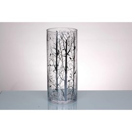 14" Clear Printed Branches Design Cylindrical Glass Vase