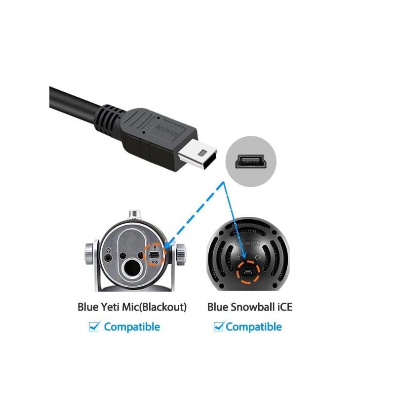 SCOVEE Replacement USB Cable Power Cord for Blue Yeti Recording