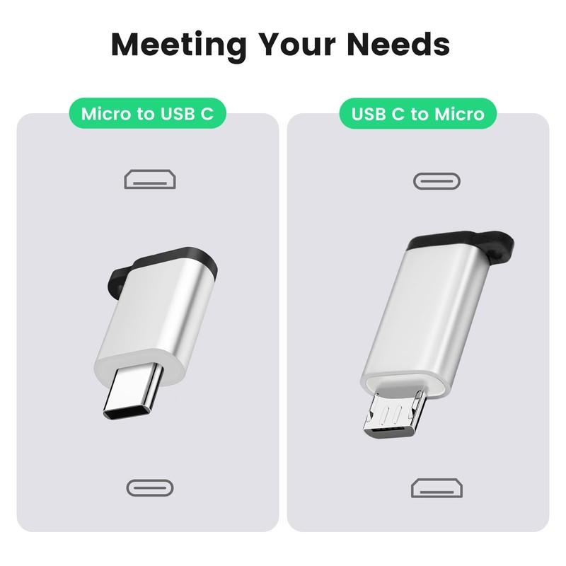 leizhan USB C Adapter (2 Pack, Silver) Type C Male