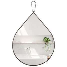 FEUFOAM Small Decorative Mirror Teardrop Mirror Hanging Wall Droplet Mirror Brass Metal Framed Mirror Wall Mounted Bathroom Living Room Bathroom Hallway Mirrors
