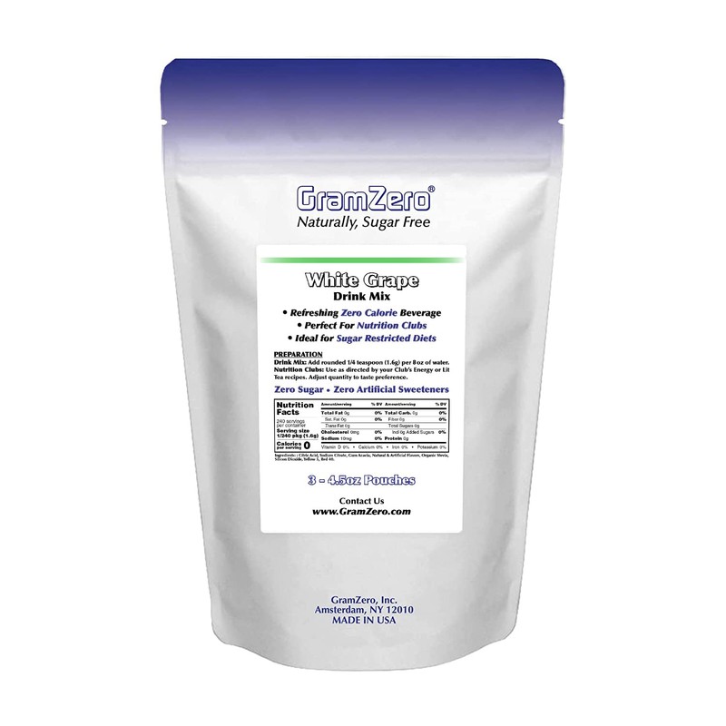 GramZero White Grape Zero Calorie Sugar Free Drink Mix, Great