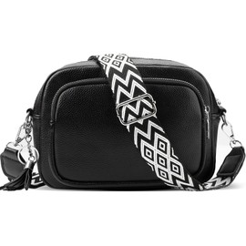 ferlord Women's Leather Shoulder Bag, Bum Bag, Women's Stylish Crossbody Bag with 3 Compartments, Small Modern Handbag, Women's Shoulder Bag with Wide Shoulder Strap, Elegant, Black (black-a)