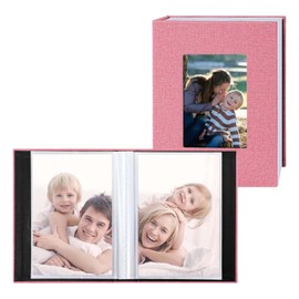 Álbum De Fotos De Lino 4x6,El Set Incluye Dos Miniálbumes De Fotos, Cada Uno Con 52 Compartimentos Verticales (104 En Total) Y Una Ventana. Dimensiones: 6.5 X 5.1 X 1.18 In(Rosa 16.5x13cm)