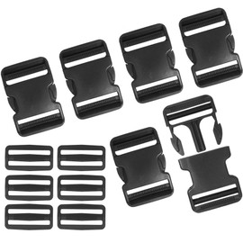 6 Pack 2 Inch Flat Dual Adjustable Plastic Side Release Plastic Buckles for Backpacks,Luggage and Other Outdoor Supplies Black