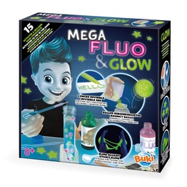 Buki France Mega Fluo & Glow Science. 15 Glow in The Dark Science Experiments. Children's Chemistry Set. Kids Educational STEM Toy for Little Scientists with Instructions. Gifts for Boys & Girls 8+