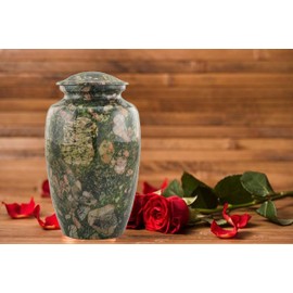 Keepsake Urn | Marble Finish Keepsake Cremation Urn for Ashes | Metal Sharing Urn for Human or Pets Ashes | Mini Memorial Urn with Velvet Bag (Blue Marsh)